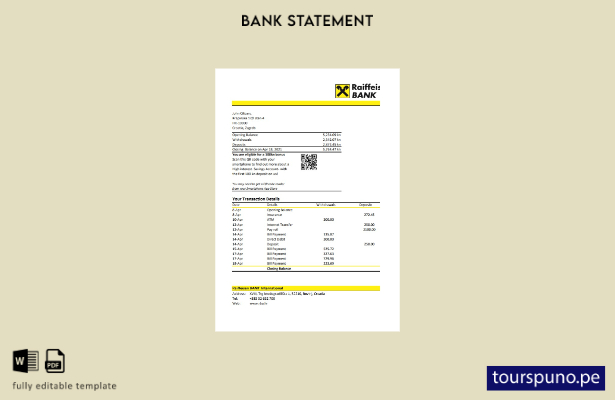 listo para imprimir plantilla de Excel de extracto bancario de Croacia Raiffeise